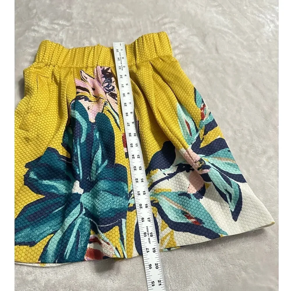 Anthropologie Maeve Tropicale Skirt Women's 2 Yellow Blue Floral Pleated Short